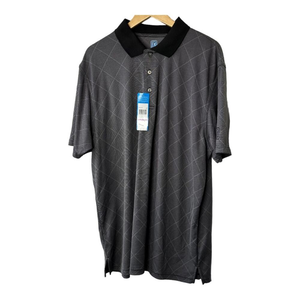 PGA Tour Black Diamond Print Short Sleeve Polo Shirt Men's XXL New